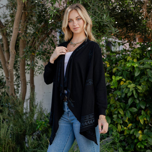 Young Threads - Artisan Plush Knit Kimono Shrug with Handcrafted Embroidery