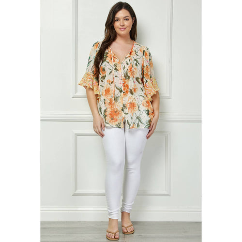 Winslow Collection - PLUS SIZE SHEER PRINTED PEASANT BLOUSE COU95L58X