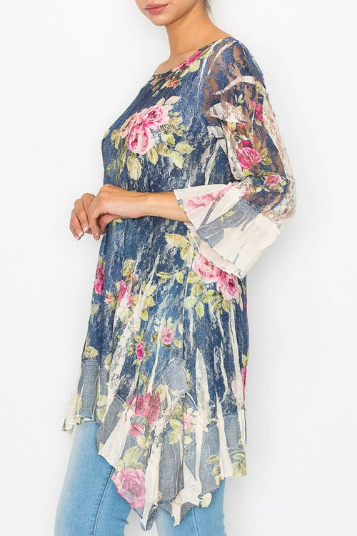 Origami Apparel ~  Lace and Crochet inspired - OLS-4565NAT/DE ROSE TUNIC