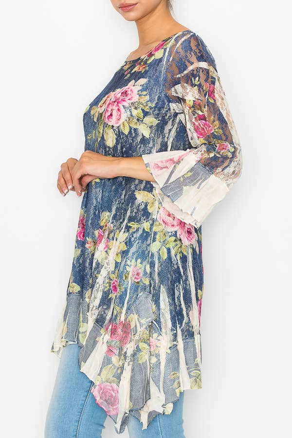 Origami Apparel ~  Lace and Crochet inspired - OLS-4565NAT/DE ROSE TUNIC