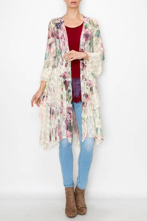Origami Apparel ~  Lace and Crochet inspired - Boho Inspired Lace Duster With Bell Sleeves - U052 BIG ROSE