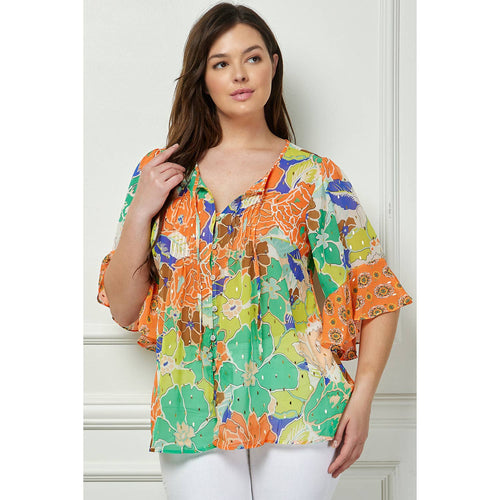 Winslow Collection - PLUS SIZE SHEER PRINTED PEASANT BLOUSE COU95L78X