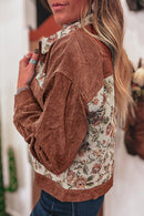 Clay Ribbed Retro Floral Patchwork Jacket