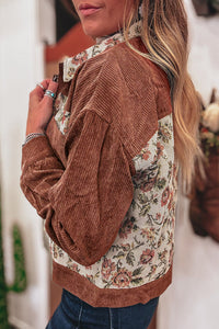 Clay Ribbed Retro Floral Patchwork Jacket