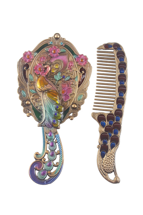 Ole - Small Size Peacock Mirror And Comb Set M0399