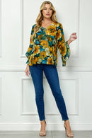 Winslow Collection - RUFFLE SLEEVE V-NECK SWING BLOUSE