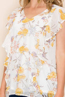Shopin LA - SP2919T-0619 - WOMEN FLORAL PRINT RUFFLE BLOUSE