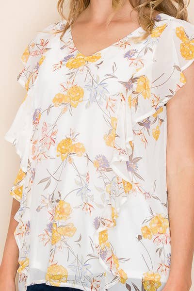 Shopin LA - SP2919T-0619 - WOMEN FLORAL PRINT RUFFLE BLOUSE