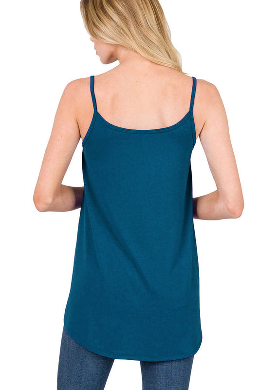 Blue Spaghetti Strap V Neck Flowy Tunic Cami Top