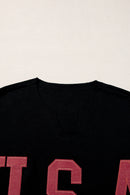 Light Grey USA Letter Patch Notched Neck Loose Tee