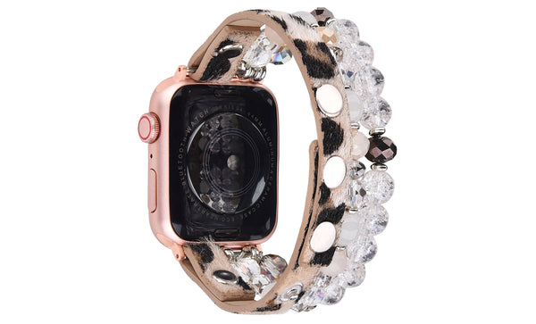 ShopTrendsNow - Leopard Calf Leather and Crystal Apple Watch Band