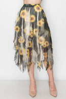 Origami Apparel ~  Lace and Crochet inspired - Dreamy Tiered Tulle Midi Skirt With Floaty Hem - 4546 BG/BK SUN FL