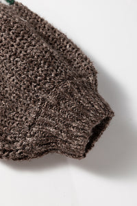 Brown Colorblock Patchwork Knotted Back Loose Fit Sweater