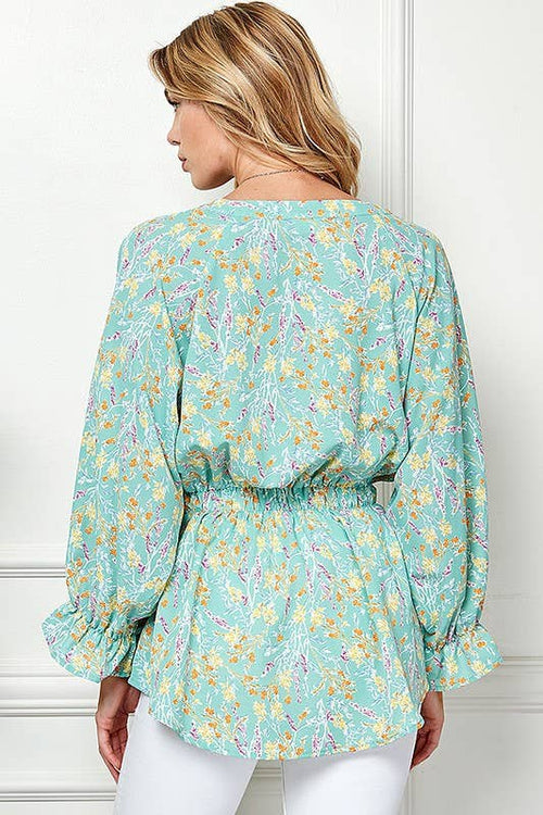 Shopin LA - CSP9143. - WOMEN MULTI COLOR RUFFLE DRAWSTRING BUTTON TOP