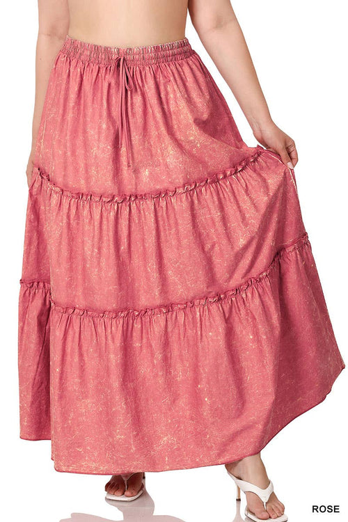 42POPS - `.SI-23133 PLUS SIZE WOVEN ACID WASH DRAWSTRING WAIST TIER