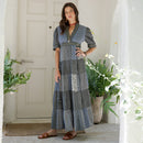 Young Threads - Eclectic Charm: Stone-Washed Rayon V-Neck Long Dress New