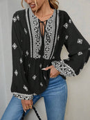 Hope & Sunshine - Boho Lantern Sleeve Tie-Neck Blouse