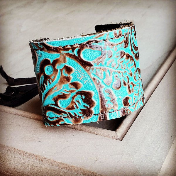 Leather Cuff w/ adjustable tie in Cowboy Turquoise