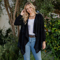 Young Threads - Artisan Plush Knit Kimono Shrug with Handcrafted Embroidery