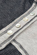 Gray Exposed Seam Ribbed Henley Hooded Long Sleeve Top