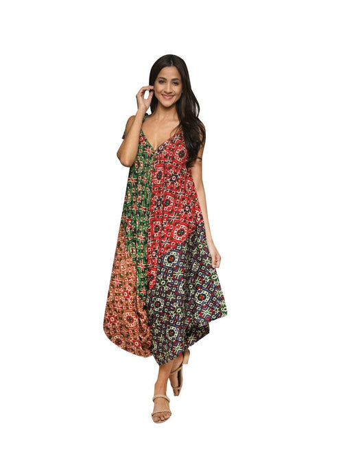 Sacred Threads - Tribal Print Patchwork Loose-Leg Casual Romper/Jumpsuit