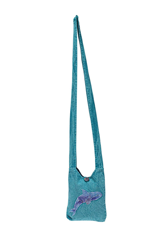 Earth Divas - Teal Stonewash Heavy Cotton Mini-Crossbody Shoulder Bag