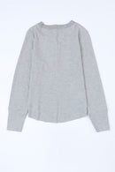 Brown Solid Color Waffle Knit Long Sleeve Henley Shirt