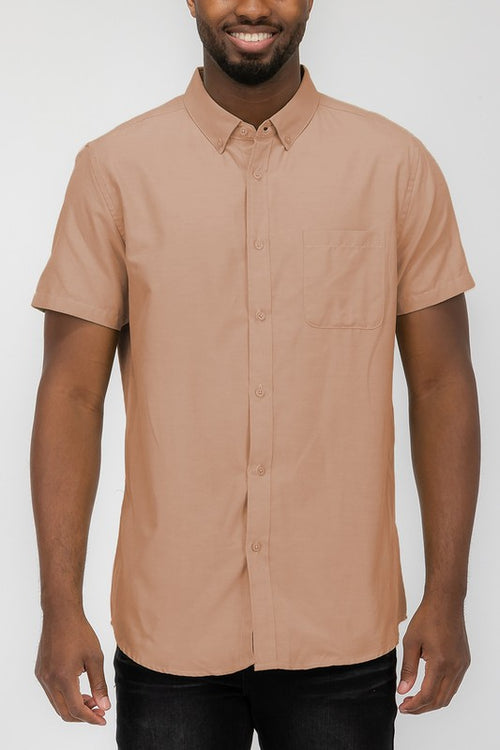 MENS PASTEL COLOR SHORT SLEEVE BUTTON DOWN PEACH / M MENS PASTEL COLOR SHORT SLEEVE BUTTON DOWN PEACH / M