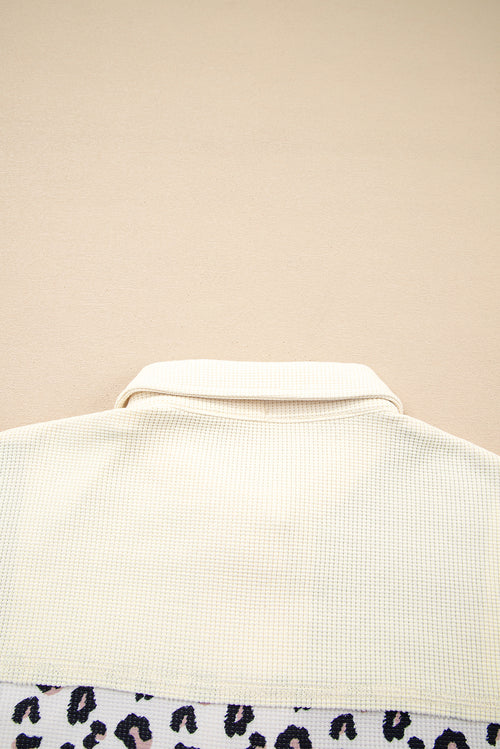 Khaki Leopard Waffle Quilted Patchwork Button Front Jacket