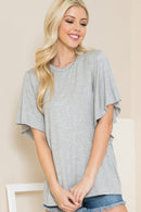 Plus Solid Short Butterfly Sleeve Round Neck Top