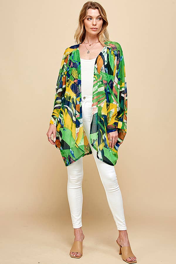 Shopin LA - SG21051P - PLUS SIZE DRAPPED MESH SUMMER MIDI KIMONO