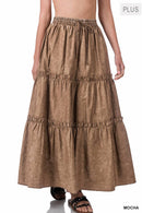 42POPS - `.SI-23133 PLUS SIZE WOVEN ACID WASH DRAWSTRING WAIST TIER