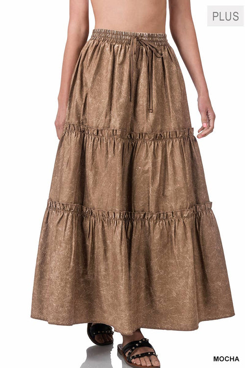 42POPS - `.SI-23133 PLUS SIZE WOVEN ACID WASH DRAWSTRING WAIST TIER