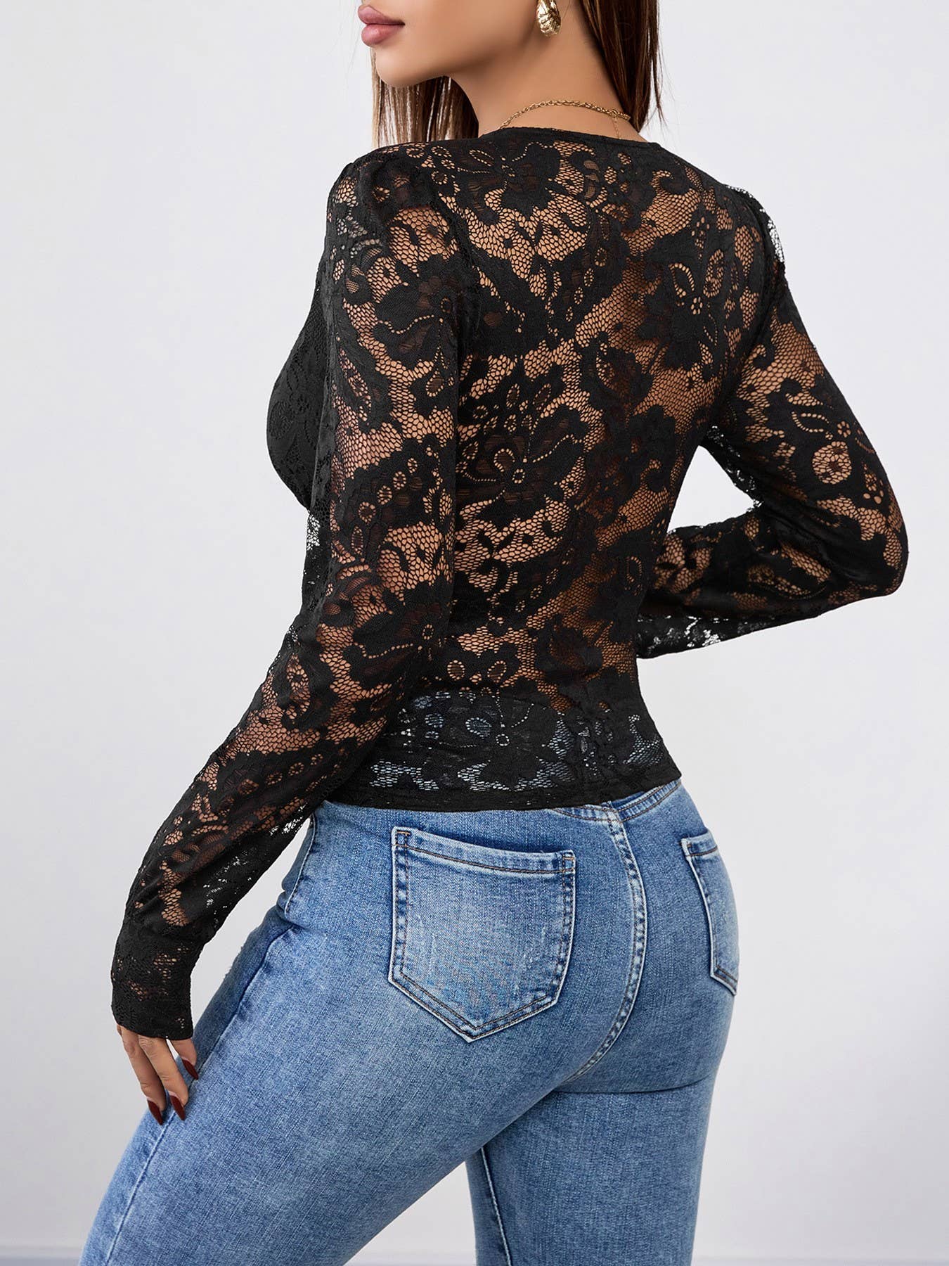 Hope & Sunshine - Lace Black Long Sleeve Top For Women