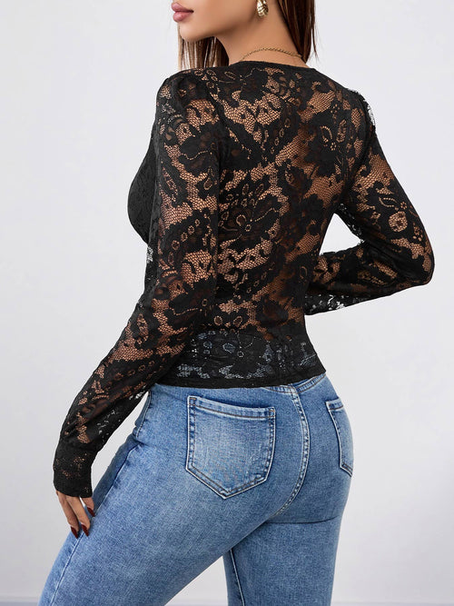 Hope & Sunshine - Lace Black Long Sleeve Top For Women
