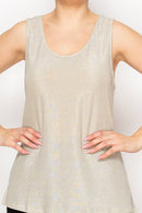 Origami Apparel ~  Lace and Crochet inspired - Shimmery Essential Sleeveless Lurex Tank - 4844BEIGE