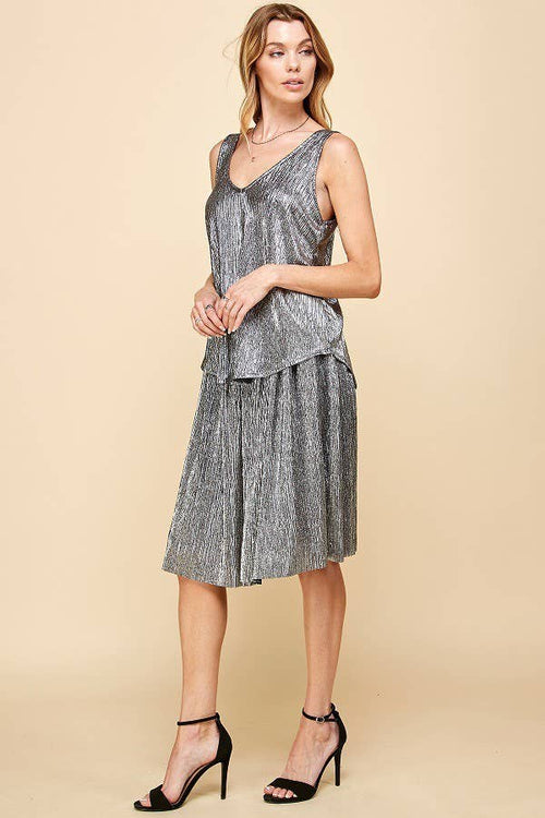 Shopin LA - SPT5228 - WOMEN METALLIC SHIMMER V NECK SLEEVELESS TOP