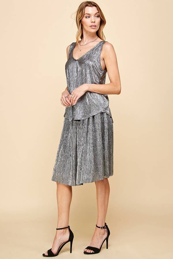 Shopin LA - SPT5228 - WOMEN METALLIC SHIMMER V NECK SLEEVELESS TOP