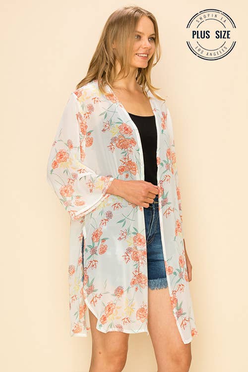 Shopin LA - SP1000GP-0619 -PLUS SIZE FLORAL PRINT KIMONO CARDIGAN