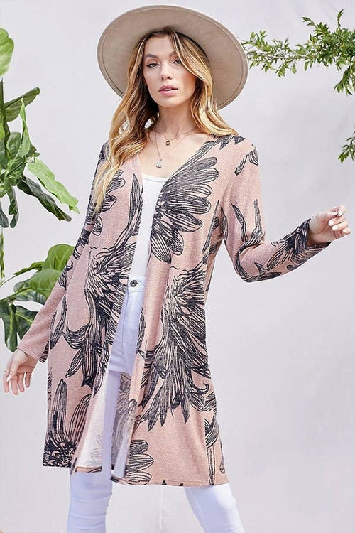 Shopin LA - SG21021-2087 - WOMEN FLORAL PRINT SOFT POCKET CARDIGAN