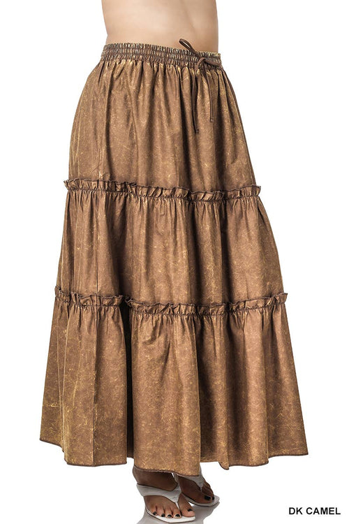 42POPS - `.SI-23133 PLUS SIZE WOVEN ACID WASH DRAWSTRING WAIST TIER