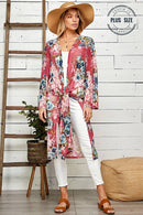 Shopin LA - SG21050AP - PLUS FLORAL PRINT MESH KIMONO WITH SIDE SLIT