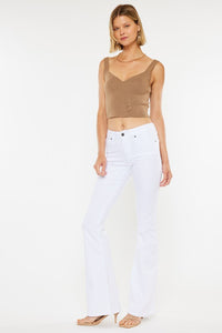 White Denim Jeans With Mid Rise Flare Leg Denim Jeans