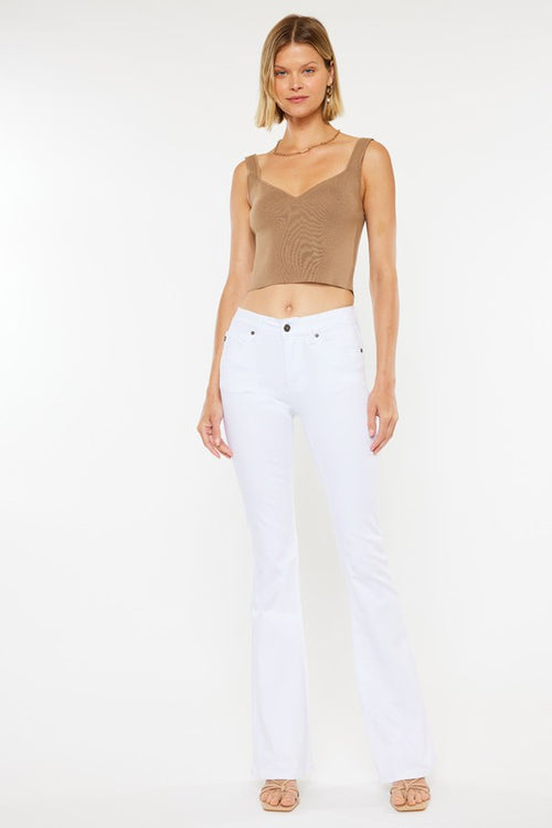White Denim Jeans With Mid Rise Flare Leg Denim Jeans