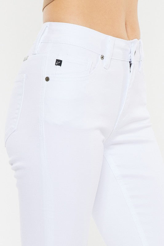 White Denim Jeans With Mid Rise Flare Leg Denim Jeans