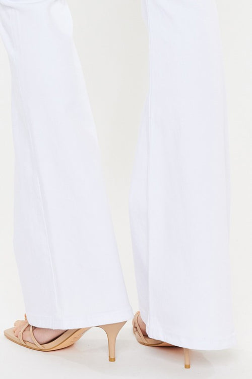 White Denim Jeans With Mid Rise Flare Leg Denim Jeans