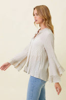 Mystree - 57645 Crinkle Bell Sleeve Blouse