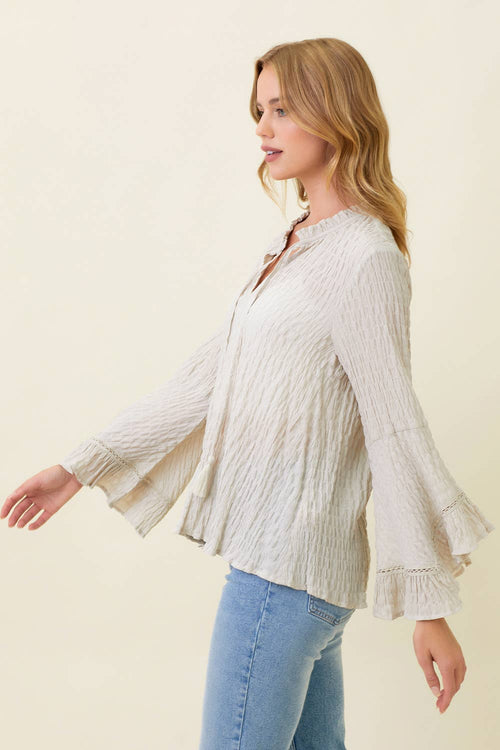 Mystree - 57645 Crinkle Bell Sleeve Blouse