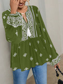 Hope & Sunshine - Boho Lantern Sleeve Tie-Neck Blouse