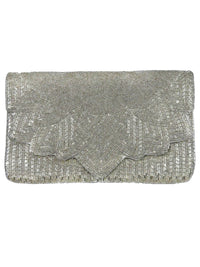 Ole - SILVER SCALLOPED Beaded Clutch LAC-SS-747